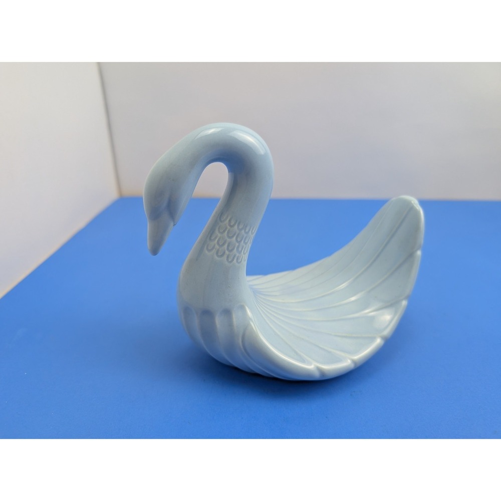 CUTE Vintage Blue Ceramic Swan Bathroom MCM Decor Hand Towel Dish Holder
